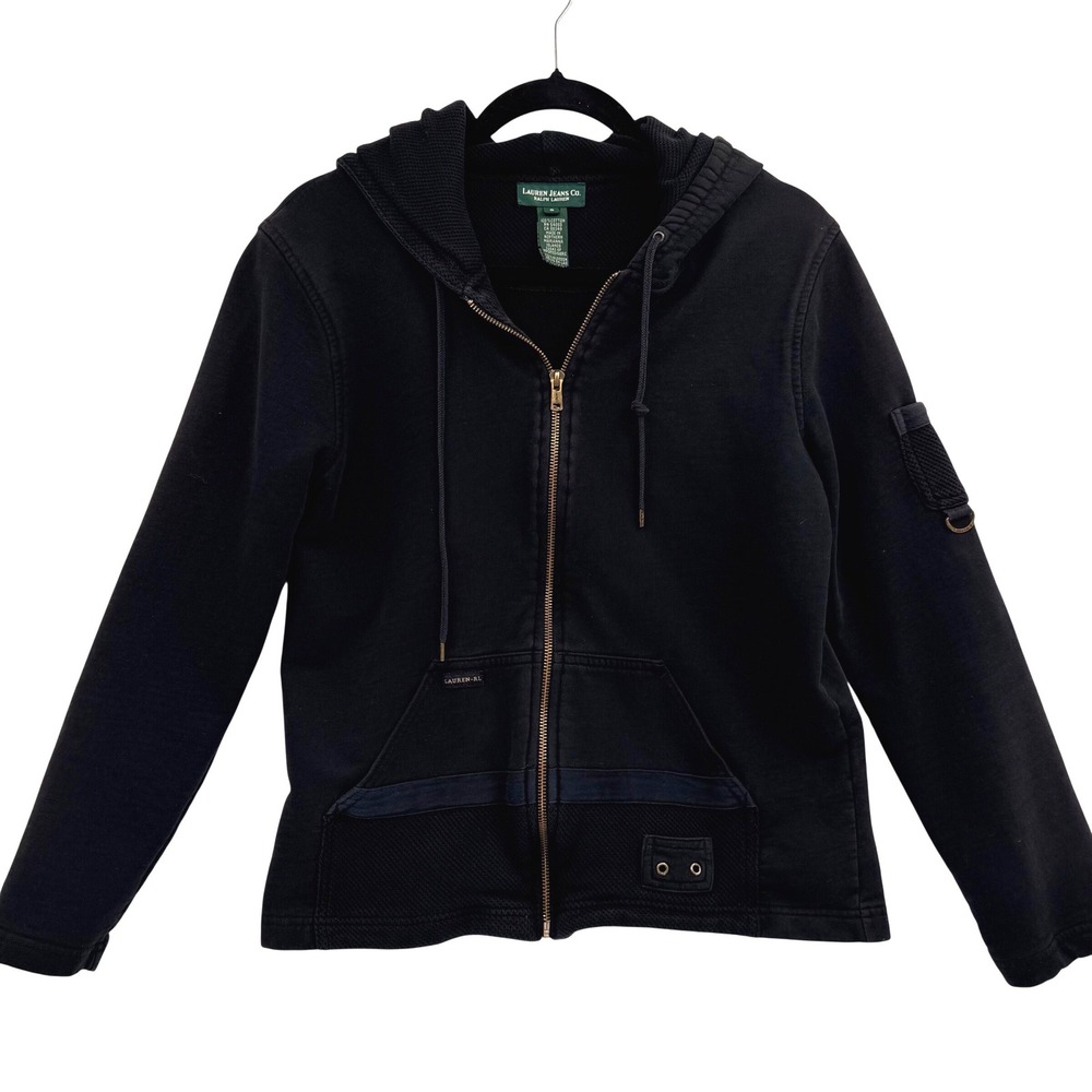 Vintage Y2K Lauren‎ Jeans Co. Hooded Sweatshirt Black Gold Small Cotton